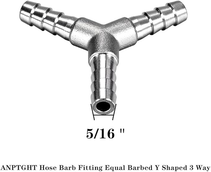 5/16" Hose Barb Fitting Equal Barbed Y Shaped 3 Way Wye Stainless Steel Tubing Joint Splicer Mender Adapter Union for Tubing Pipe Household Fuel Gas Liquid Air (2 Pcs with 6pcs Hose Clamps)