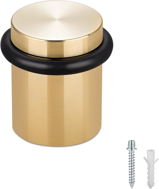 Floor Door Stopper Door Stop-Classy Solid Steel Modern Heavy Duty Door Stoppers -Floor Mount Anchor Screw-Wall Protector for Commercial Door(Golden, 1.5 Inch)