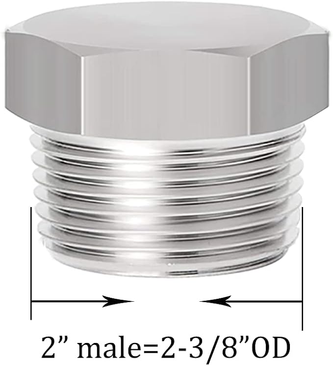 Joywayus Soild Stainless Steel Outer Head Hex Thread Socket Pipe Plug Fitting 2" NPT Male