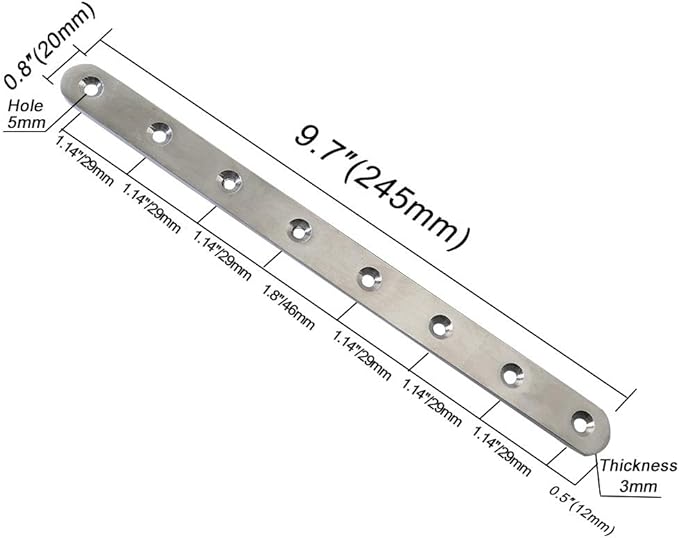 4 pcs 245mm / 9.7" Length 8 Hole Stainless Steel Straight Corner Brackets Flat Fixing Mending Brace Plates with Fixing Screws