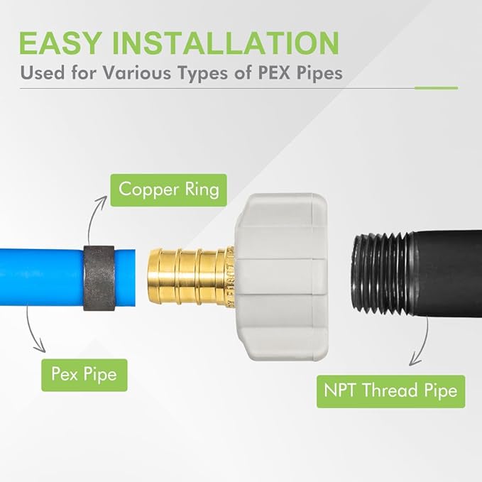 2 Pack Female NPT Swivel Adapter, PEX 1/2" x 1/2" NPSM Female Threaded Brass Barb PEX Fittings, Full Port for pex pipes, NSF/ANSI 61 NSF 372 Certificate, ASTM F1807 Certified