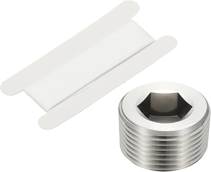 PATIKIL 1" NPT Male Internal Hex Pipe Fitting, 304 Stainless Steel Pipe Plug Fitting Assortment Kit Countersunk Thread Head Socket Pipe Plug Fitting Adapter with Tape, Silver