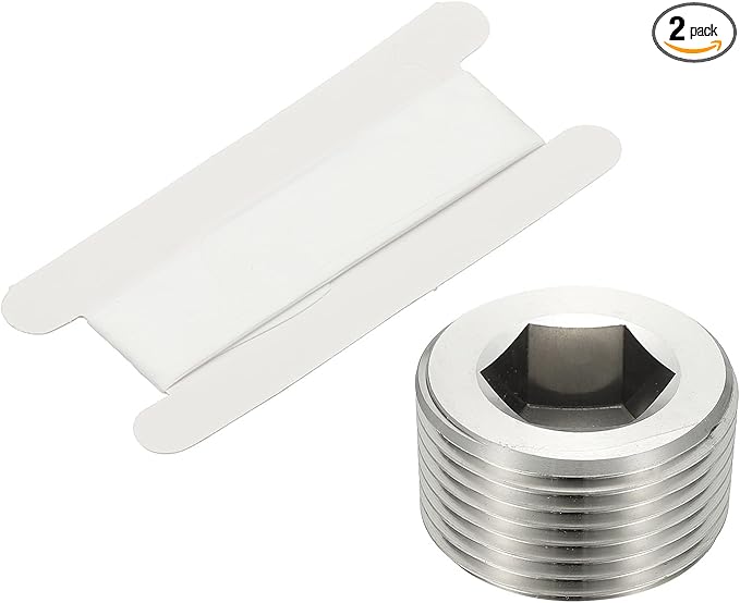 PATIKIL 1" NPT Male Internal Hex Pipe Fitting, 2 Pcs 304 Stainless Steel Pipe Plug Fitting Assortment Kit Countersunk Thread Head Socket Pipe Plug Fitting Adapter with Tape, Silver
