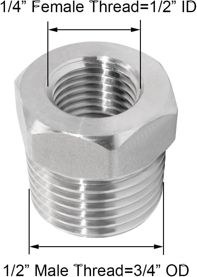 Joywayus Hex Head 1/2 NPT Male × 1/4 NPT Female Bushing Reducer Pipe Fitting Stainless Steel (Pack of 2)