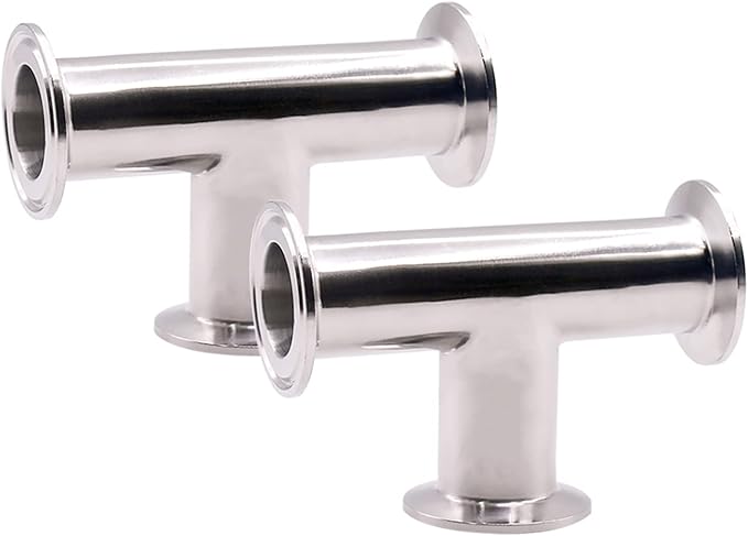 DERNORD 2 Pack Clamp Tee 3 Way Stainless Steel 304 Sanitary Fitting Fits 1.5" Tri-clamp, 38mm Pipe OD