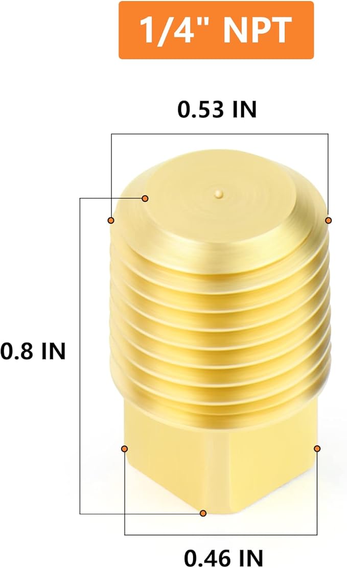 GASHER 10PCS Brass Fitting 1/4" NPT Male Brass Plug Pipe Fitting, Square Head Plug