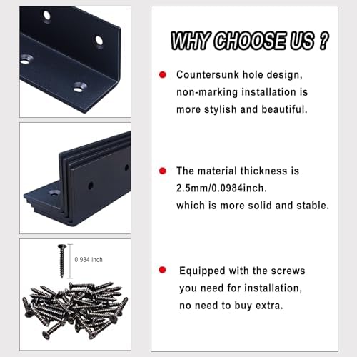 8" x 1.5" x 1.5" L Brackets Heavy Duty, Large Iron Corner Bracket Metal Joint, Thickness 2.5mm Including Screws, for Wooden Bookshelf Furniture Cabinet (Black-4PCS)