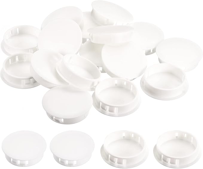 uxcell 1-9/16" Plastic Hole Plugs, 16Pcs Flush Type Panel Round Snap in Fastener Knockout Locking Plugs for Furniture Insert End Caps Panels, White