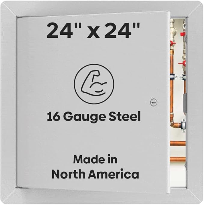 Best 24" x 24" Universal Access Panel – Flush Steel Door with Exposed Flange for Walls or Ceilings, 16-Gauge Cold Rolled Steel Frame, Screwdriver Cam Latch, White Powder-Coat Primer Finish, BA-UAP