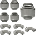 Conduit Connectors, 1-1/4 Inch Liquid Tight Connector NPT Non-Metallic for PVC Electrical Flexible Conduit Fittings, 5 Straight and 5 Angle 90 Degree, UL Listed, Grey (10-Pack)