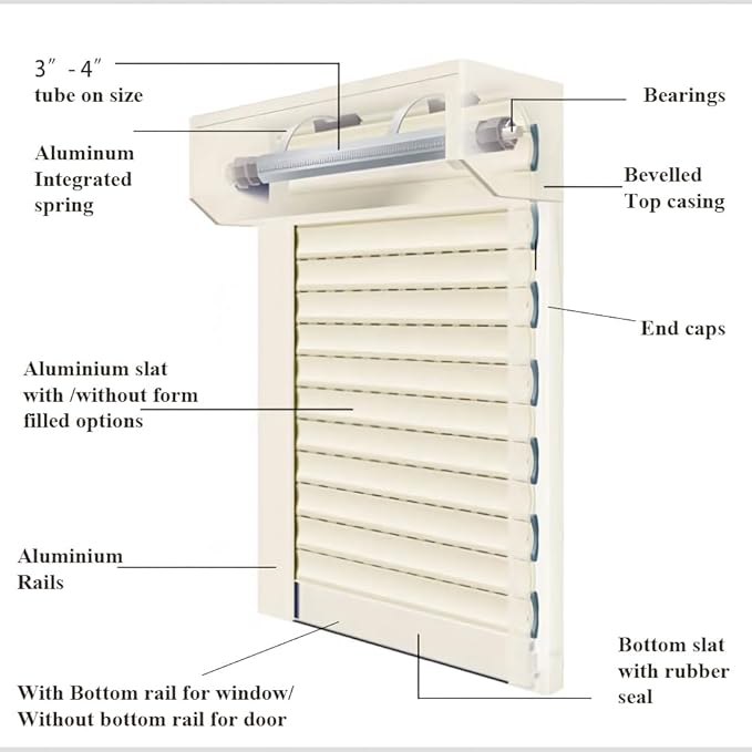 Aluminum Rolling Window Shutter Exterior, Security Roller Blinds Perforated Curtain, Privacy Slats Motorized Retractable Patio Screens (White)