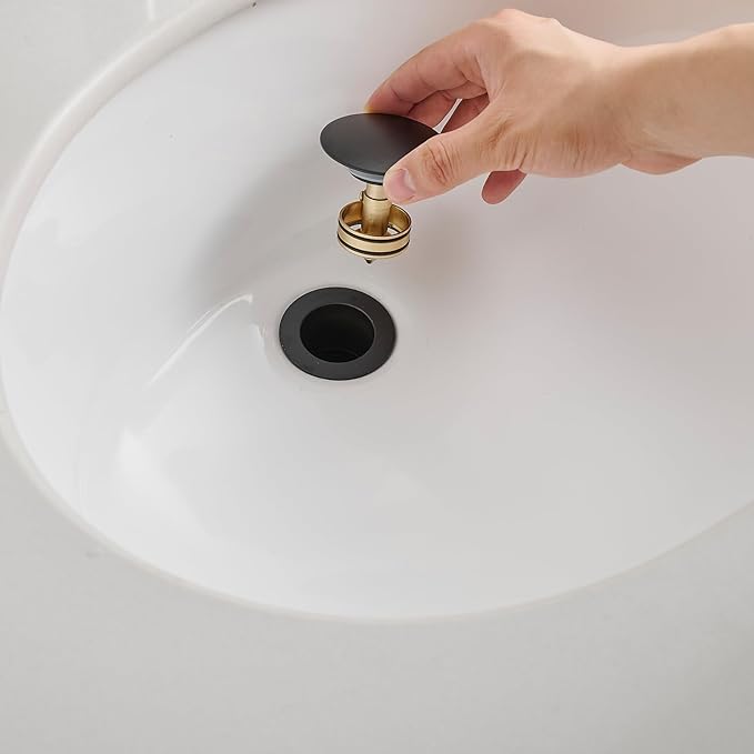 BWE Matte Black One Piece Bathroom Vessel Sink Drain Stopper with OverflowPop Up Drain Assembly with Strainer for Bathroom Vessel Vanity Faucet