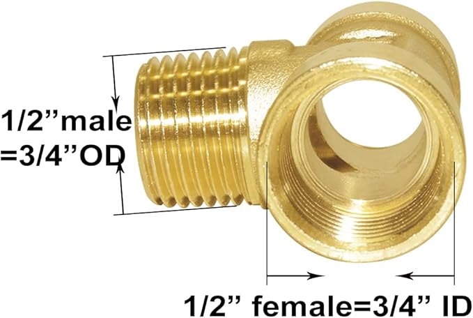 Joywayus Brass Pipe Fitting Barstock Tee 3 Way NPT 1/2" Female x 1/2" Male x 1/2" Female Hose Fitting (Pack of 2)