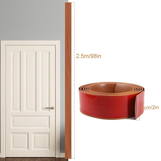 8Ft Floor Transition Strip, 2in Wide Self Adhesive Vinyl Threshold Strip for Joining Floor Gaps Wood Grain Design Tap (Teak Dark Brown)