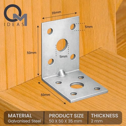 10 Pack Angle Brackets (1.97" x 1.97" x 1.38") Heavy Duty Corner Sleeper Bracket with Beading Timber Wood Metal Joining Fixing L Galvanised Steel Sheet Connector