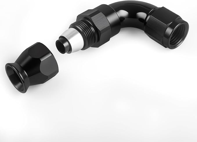 10AN PTFE One Piece Full Flow Hose End Fitting 90 Degree Swivel Only for PTFE Hose Aluminum Black 2PCS