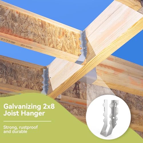 50 pcs 2x8 Joist Hanger,LU28 18 Gauge Galvanizing Face Mount Joist Hangers for Wood,Hurricane Tie for Rafter Fits Truss Connectors Rafter Hangers 2x8 Great for Floor Deck and Ceiling Joists