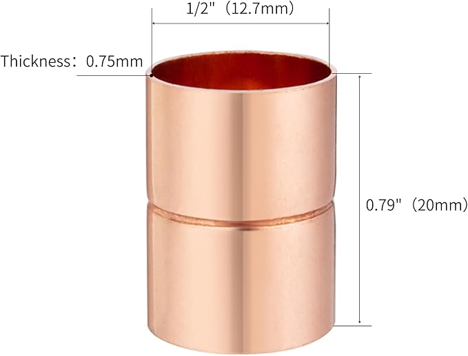 Straight Coupling Copper Fittings 1/2 Inch Copper Pipe Welding Joint Connector Adapter For HVAC Air Conditioning