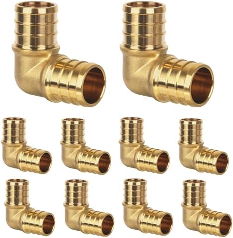 10 Pack Pex Fittings, 3/4" Pex 90 Degree Elbow, Heavy-Duty Brass Crimp Fittings for PEX Pipes with Leak-Resistant Construction, NSF & UPC Certified