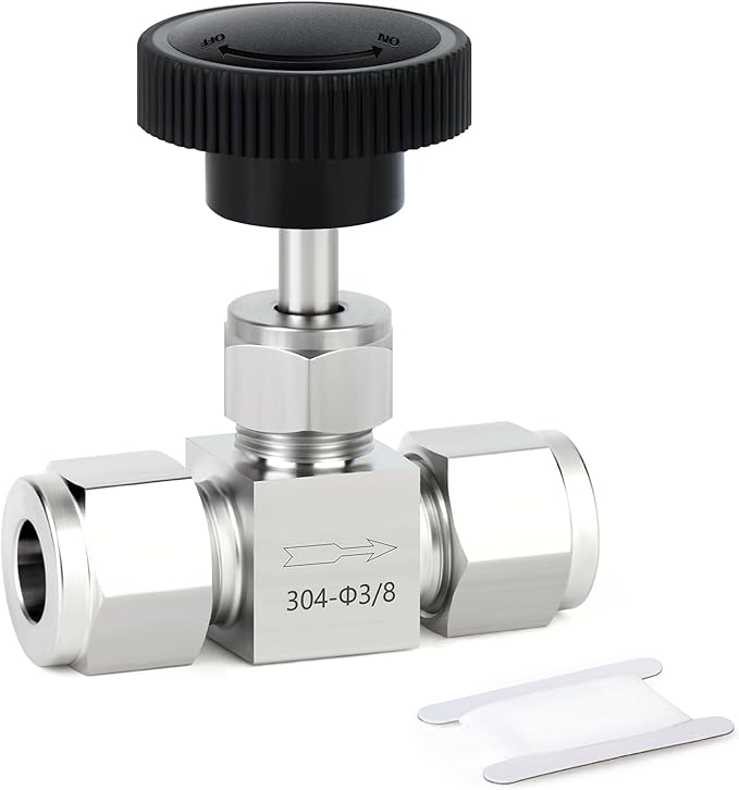 TAISHER 1PCS 304 Stainless Steel Compression Tube Square Straight Needle Valve 3/8" Tube OD x 3/8" Tube OD For Flow Control Water Gas Oil