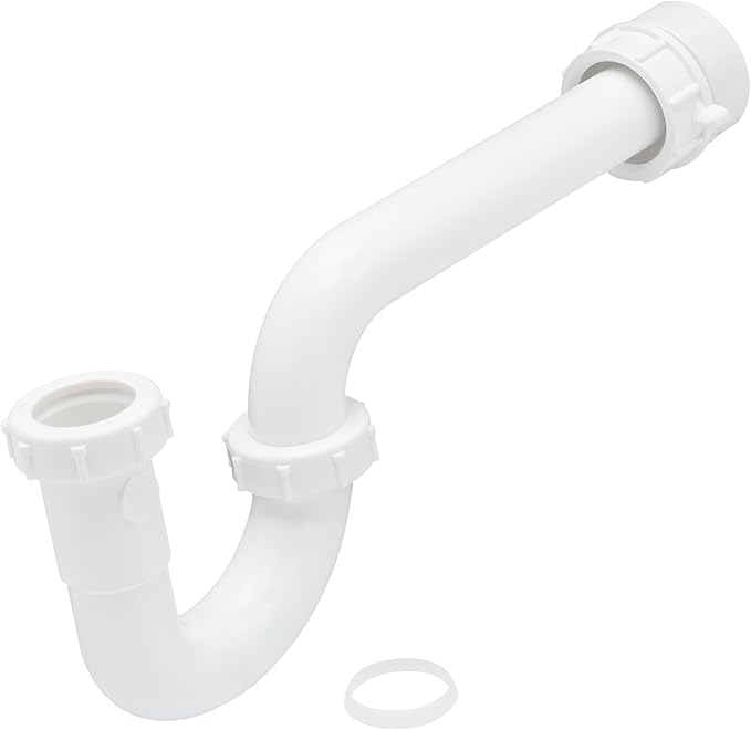 1-1/4 Inch P-Trap Kit, Polypropylene Tubular with PVC Marvel Adapter, Ribbed Threaded Nuts for Strong Leak-Free Connection, Includes J-Bend, Wall Arm & Washers