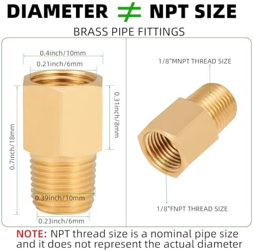Brass Pipe Fitting,1/8 Inch NPT Male to 1/8 Inch NPT Female Brass Pipe Hose Tube Fitting 1/8'' Male NPT to 1/8'' Reducer Adapter 5pcs (1/8 npt male x 1/8 npt female)