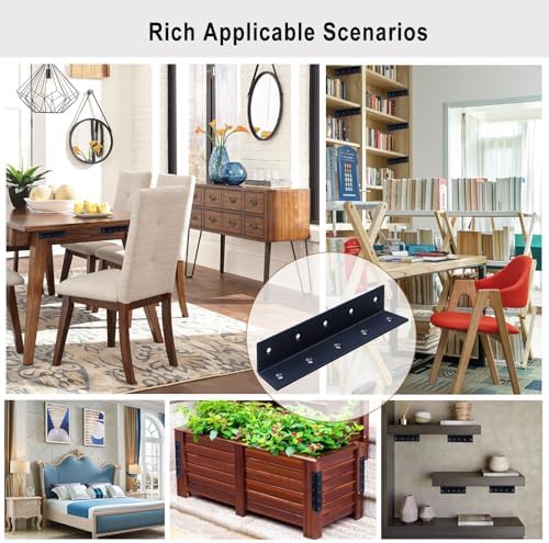 8" x 1.5" x 1.5" L Brackets Heavy Duty, Large Iron Corner Bracket Metal Joint, Thickness 2.5mm Including Screws, for Wooden Bookshelf Furniture Cabinet (Black-4PCS)