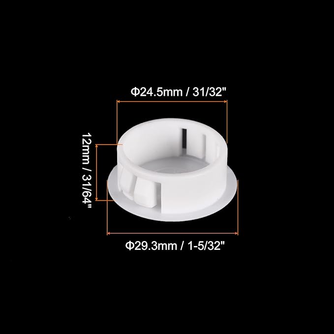 uxcell 31/32" Plastic Hole Plugs, 36Pcs Flush Type Panel Round Snap in Fastener Knockout Locking Plugs for Furniture Insert End Caps Panels, White