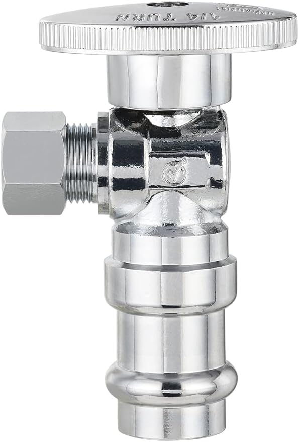 (Pack of 10) EFIELD Stop Angle Valve, 1/2" Copper Press x 3/8" OD Compression, 1/4 Turn, LF Brass Made, Chrome Plated,(VALVE393)