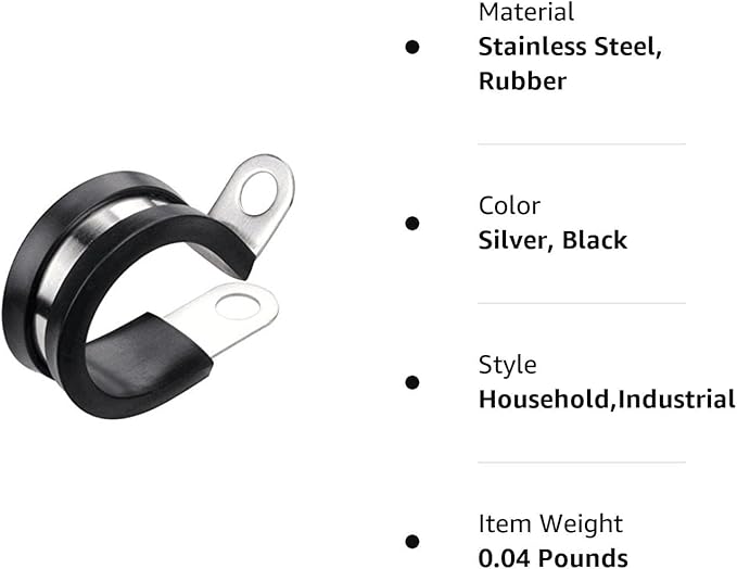LOKMAN 12 Pack 3/8 Inch Stainless Steel Cable Clamp, Rubber Cushioned Insulated Clamp, Conduit Wire Holder Strap Clips for Tube, Pipe, Cord Installation
