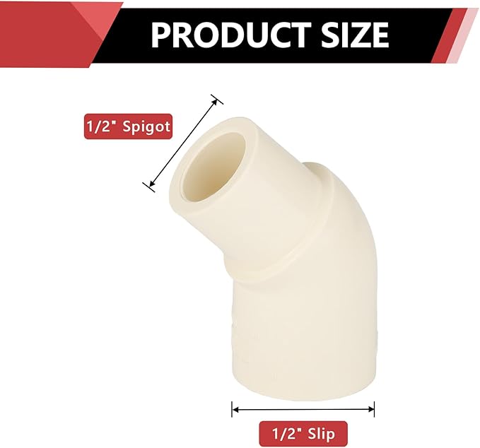 200-PACK EFIELD CPVC Street Elbow,1/2" Spigot x 1/2" Slip 45-Degree Elbow Fitting,(CPVC010-25-200PCS)