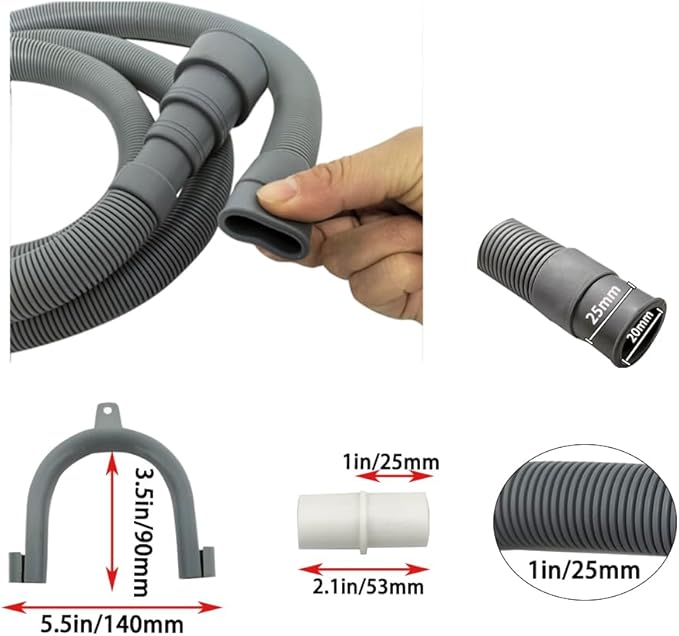 Washing Machine Drain Hose, Drain Extension Kit, Dishwasher Floor Drain Pipe, Equipped With A White Extension, Two Hose Clamps, And A U-Shaped Fixed Hook (6.5FT)
