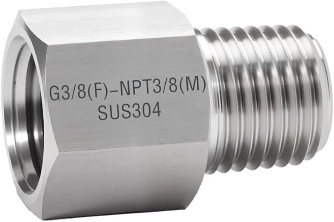 2 Piece G3/8 Female (1.55cm)-NPT3/8 Male (1.65cm) Threaded Fitting, Reducer Adapter,304 Stainless Steel Sensor Gasket Adapter Extender.