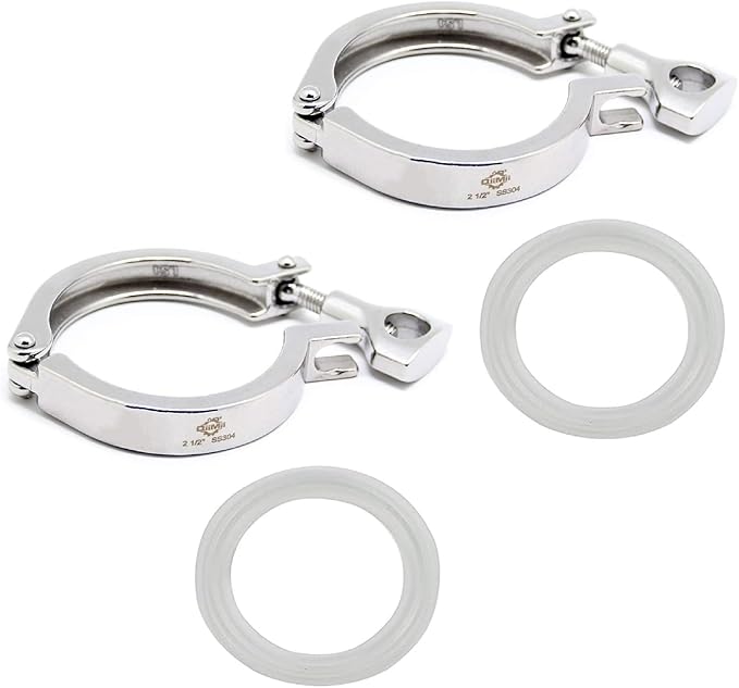 QiiMii Stainless Steel 304 Single Pin Heavy Duty Tri Clamp with Wing Nut for Ferrule TC 2.5" with 1 pc Silicone Gasket, 2 Pack