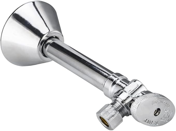 EFIELD 1/4-Turn Angle Stop Valve with 5-inch Sweat Copper Tube Extension, 1/2 inch Sweat x 3/8 inch OD Comp, Chrome Plated,(VALVE145)