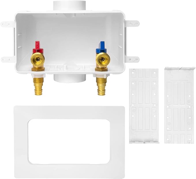 EFIELD Premium Washing Machine Outlet Box, 1/2" Pex-A F1960 Expansion Fittings x 3/4" MHT Connection, Center Drain With1/4 Turn Brass Valves Installed,(WM023)