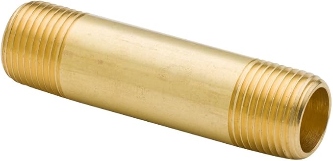 Legines Brass Pipe Fitting Long Nipple 1/2" NPT Male x 1/2" NPT Male, 3" Length (Pack of 2)