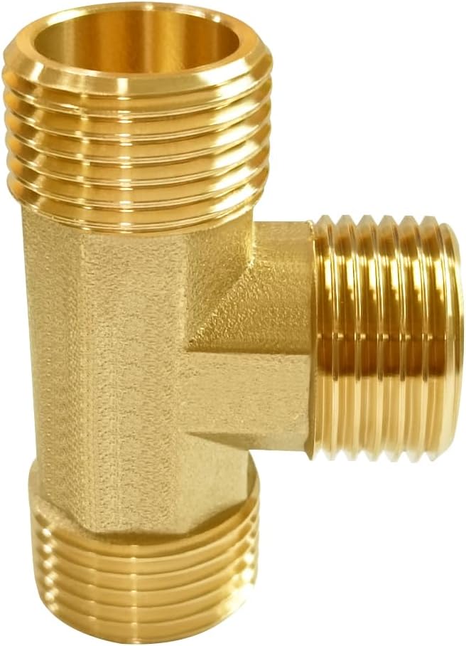 2PCS Brass Tee Pipe Fitting 3/4" NPT Male x 3/4" NPT Male x 3/4" NPT Male for Water/Oil/Gas