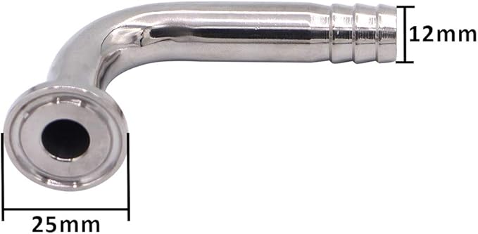 DERNORD Sanitary Hose Barb Pipe Fitting 0.75" Tri Clamp (25MM Ferrule) 90 Degree Elbow (Tube OD: 1/2"/12MM (3/4 Tri-clamp))