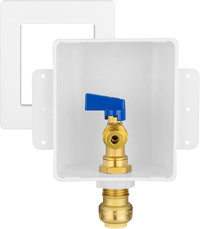 HeSun Push-to-Connect Ice Maker Outlet Box,Inlet 1/2 Inch Pushfit x Outlet 1/4 Inch OD Compression Connection,with 1/4 Turn Shut Off Valve