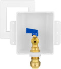 HeSun Push-to-Connect Ice Maker Outlet Box,Inlet 1/2 Inch Pushfit x Outlet 1/4 Inch OD Compression Connection,with 1/4 Turn Shut Off Valve