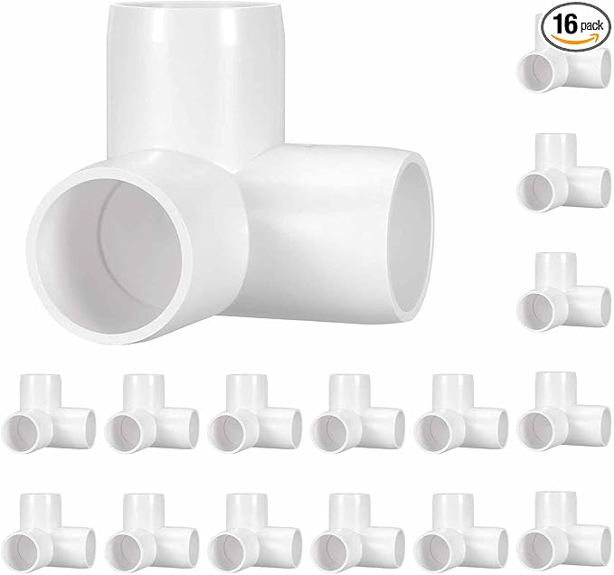 16 Pack 1/2" SCH40 PVC Elbow Pipe Fitting, 3-Way PVC Elbow Corner Side Outlet Tee Fitting, Furniture Grade Pipe Connectors for DIY Project, Pond Protection, Socket x Socket, White