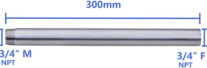 CONSTELLAR 304 Stainless Steel Pipe Fitting - 3/4" NPT Male x 3/4" NPT Female Threaded Thickened Pipe Wall, 300mm (12 inch) Length Heavy Nipple Seamless Pipe (1 Pcs)