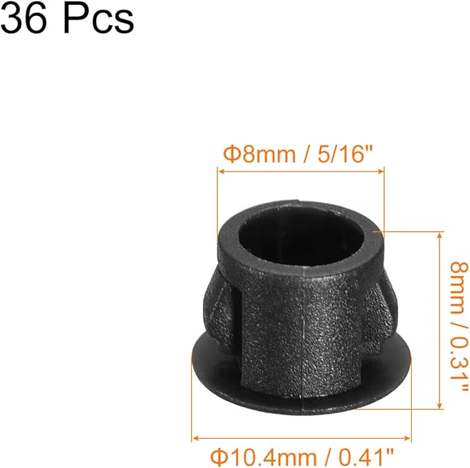 uxcell 8mm(5/16") Plastic Hole Plugs, 36Pcs Flush Type Panel Round Snap in Fastener Knockout Locking Plugs for Furniture Insert End Caps Panels, Black