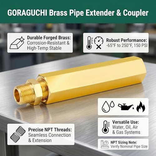 5PCS Brass Pipe Fitting, 1/8" NPT Female Nipple, 6" Length for water/oil/air/fuel