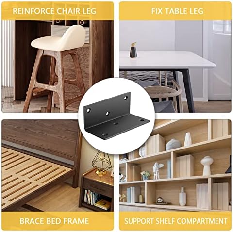 4 PCS Iron 4 Inch L Right Angle Bracket with Screws, 4" x 2" x 2" Metal Joint Bracket 90 Degree Corner Brace for Wood Bookshelf Furniture Cabinet, Thickness 3 mm Heavy Duty Black Brackets