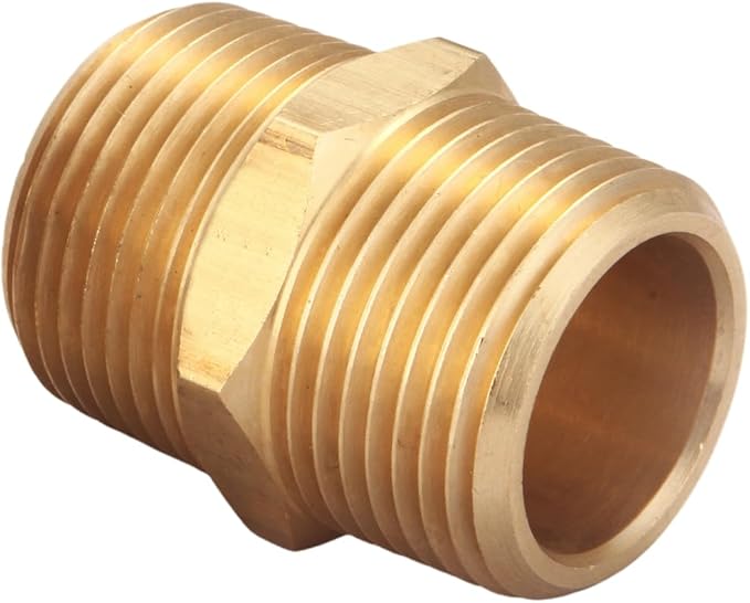 3/4 inch x 3/4 inch NPT Brass Hex Nipple Male Pipe Adapter, Thread 1" OD to 1" OD, (1 Piece)