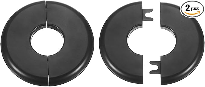 HARFINGTON 2pcs Wall Split Flange 26.5mm/1" Self-Adhesive Plumbing Cover Plates ABS Plastic Round Escutcheon Plate Buckle Design for Water Pipe Bathroom Kitchen Decoration, Black