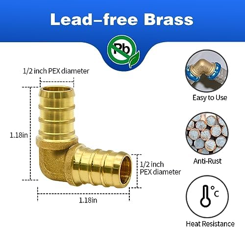 30pcs 1/2" PEX Fittings, Elbow TEE Straight Couplings Set, PEX Brass Crimp Fitting Combo with Tees, Elbows, Straights