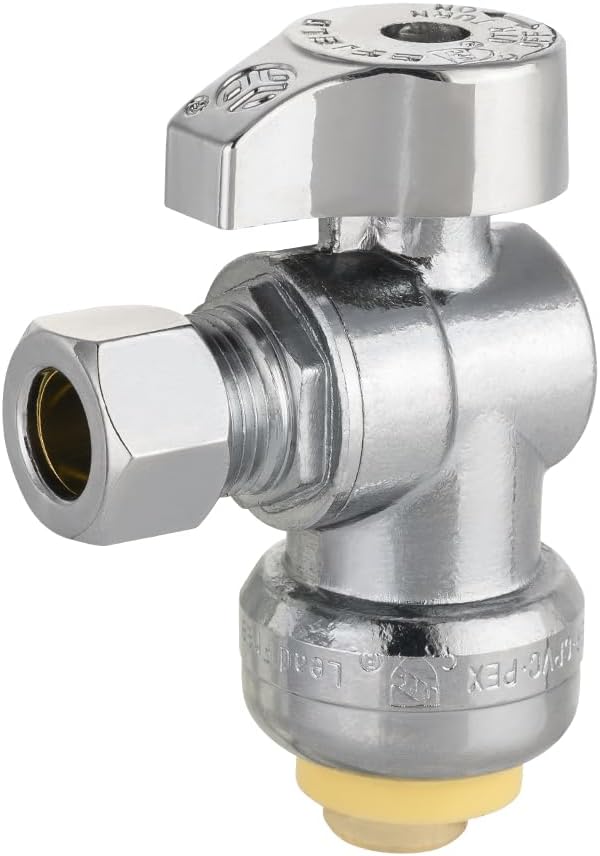 Pro 4-Pack EFIELD Push Fit 1/4 Turn Angle Stop Valve,1/2 Push Fit x 3/8 Inch Compression, Chrome Plated LF Brass, Heavy Duty With Disconnect Clip,(PF-VALVE082)